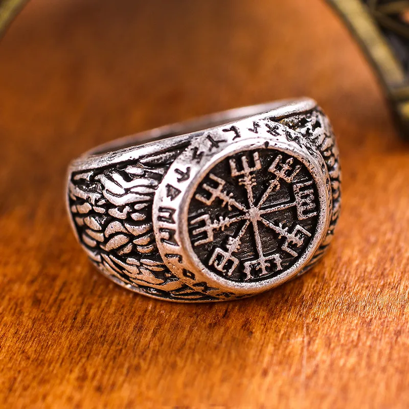 

Vegvisir Compass Rings Runes Ring Viking Anel Bague Men Signet Jewelry antique