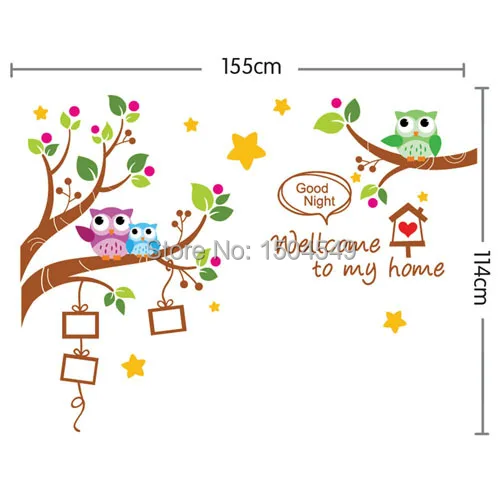 DIY pegatinas de pared decoración del hogar de la historieta Owl árbol marcos arte Decal extraíble murales pegatinas pared vinilos pared