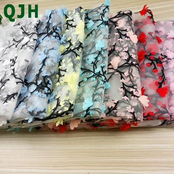 

High Quality Embroidered Tulle Lace Fabric, Applique Fabrics For Wedding dress, African 3D Flower Chiffon Lace Cloth 7 Colors