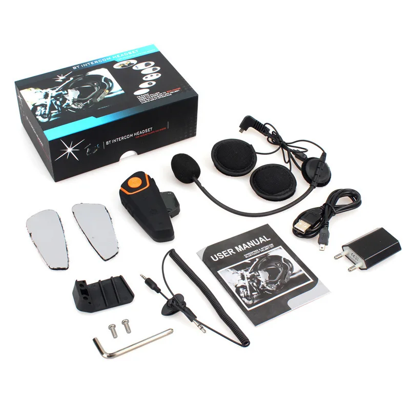

New Design Motorcycle Intercom Helmet Headsets Wireless Bluetooth Interphone Handsfree Waterproof FM Radio 7 Languages Manual