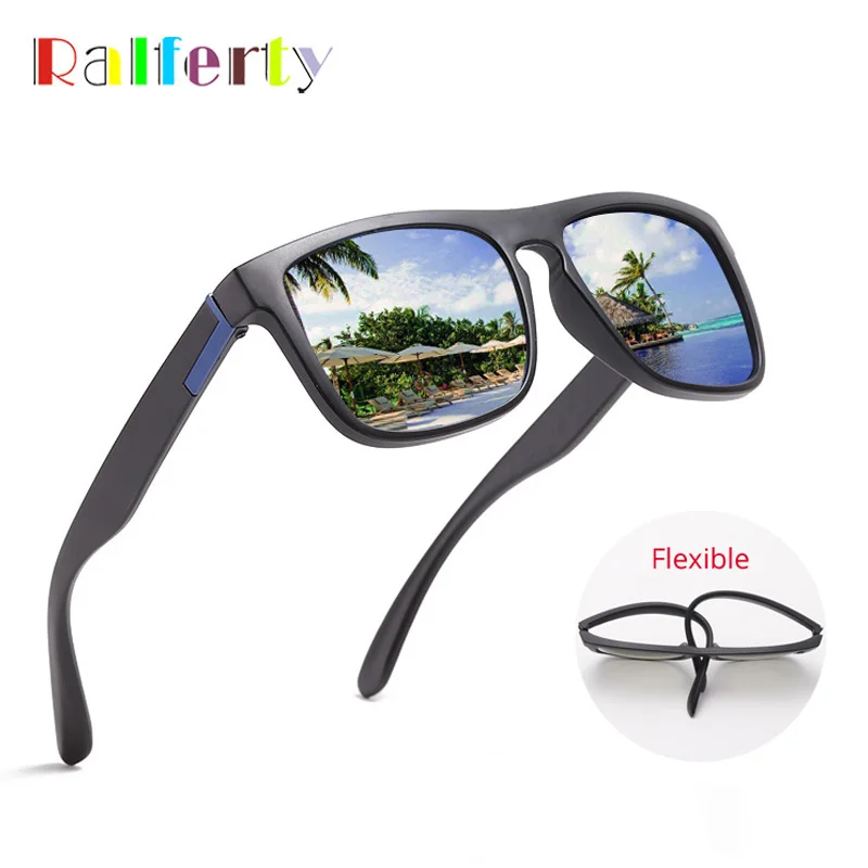 

Ralferty Polarized Sunglasses Men Women 2019 Retro High Quality UV400 Square Shades Flexible TR90 Sun Glasses Male Driver Mirror