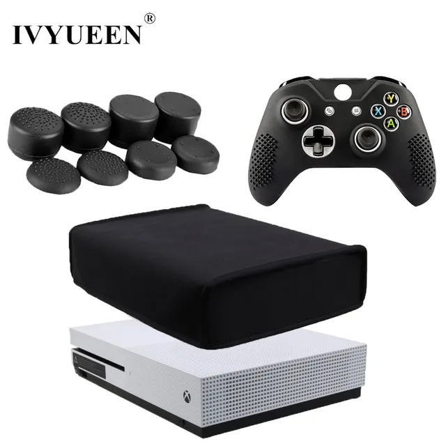 Cheap IVYUEEN 10 in 1 DustProof Cover For Microsoft Xbox One S Slim Console with Silicone Case 8 Caps Grips for X Box ONE S Controller