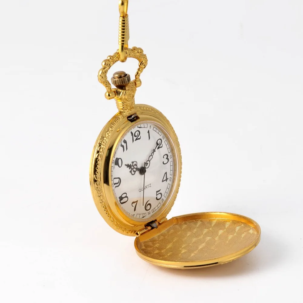 Золотые мужские и женские карманные часы, полностью двойные водонепроницаемые кварцевые модные золотые наручные карманные часы с надписью