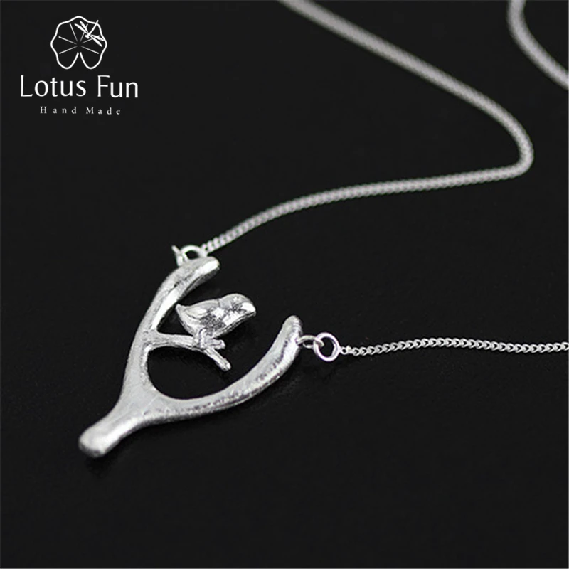 

Lotus Fun Real 925 Sterling Silver Handmade Fine Jewelry Bird and Wish Bone Necklace with Pendant Acessorios for Women Collier