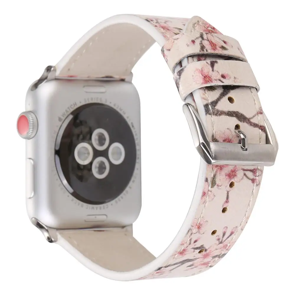 Дизайн с цветочным принтом кожаный ремешок для наручных часов для Apple Watch, 38, 42 мм браслет вишня в цвету ремешок для iwatch