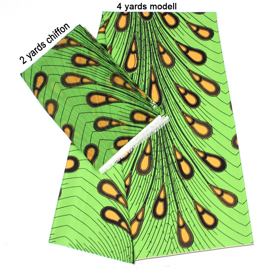 

2 Pcs Set 4 Yards African Ankara Prints Modell Material & 2 Yards Chiffon Ankara Chiffon Fabric YBXM-32
