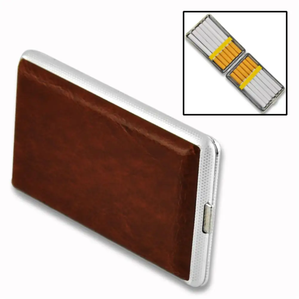 WITUSE WX Cigarette Case Brown Cigarette Box Case Holder Metal Leather Holds 12/14/18/20 Cigarettes 2
