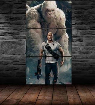 

On Canvas Print Painting Wall Art Framework Home Decor Pictures 3 Panel Movie Rampage Dwayne Johnson And White Gorilla Poster