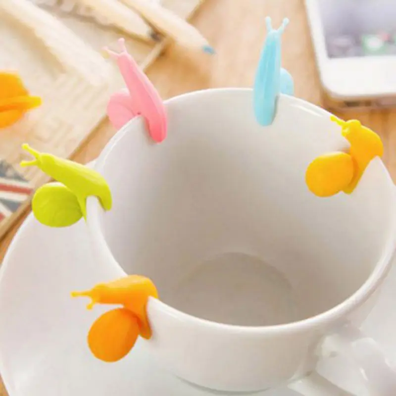 

1 Set/5 Pcs Cute Party Cup Distinguishing Clips Snail Silicone Tea Bag Hanging Tea Merchants Small Cute Gifts