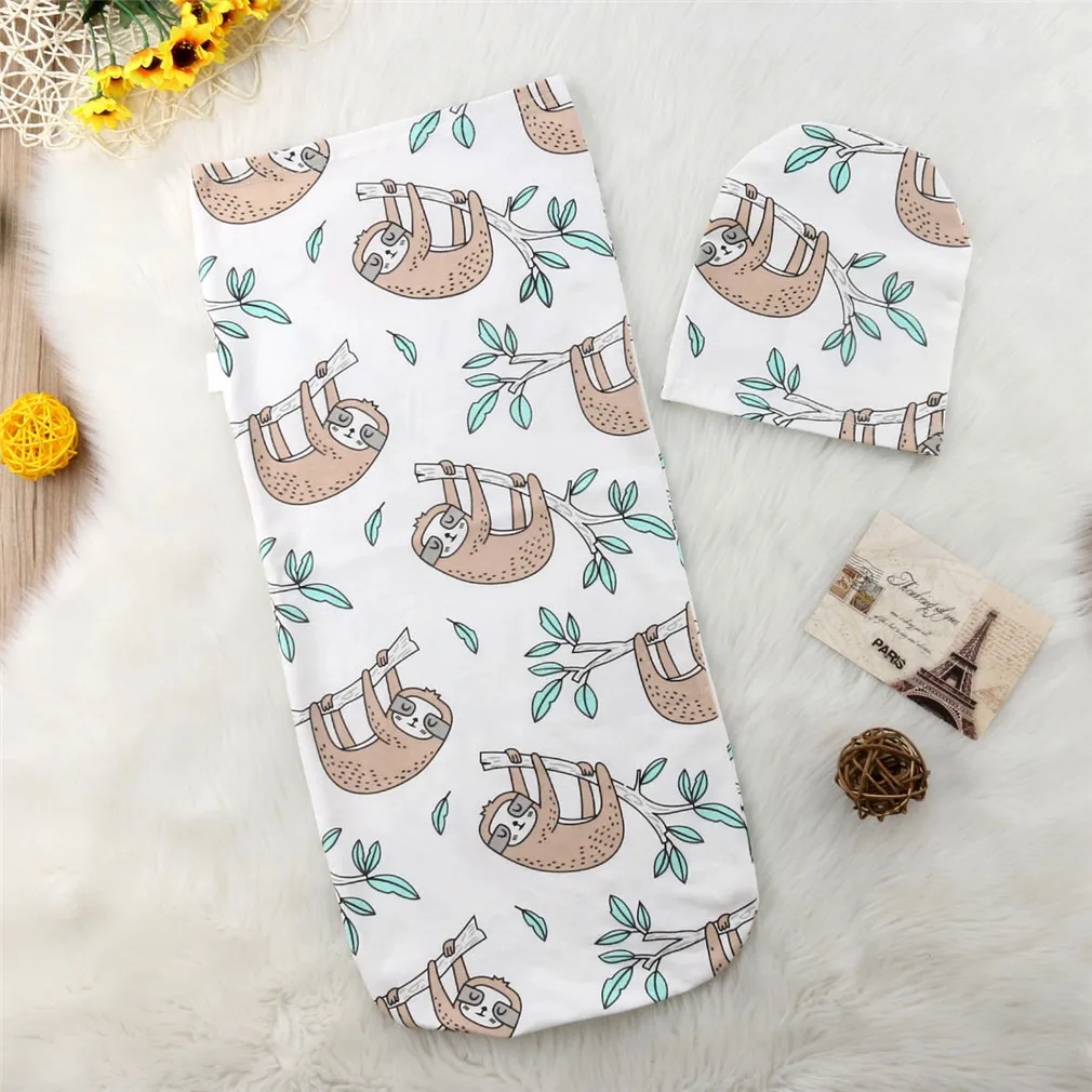 Мягкое хлопковое одеяло для новорожденных, покрывало с цветами, Пеленальное Одеяло, Пеленальный спальный мешок+ шапка