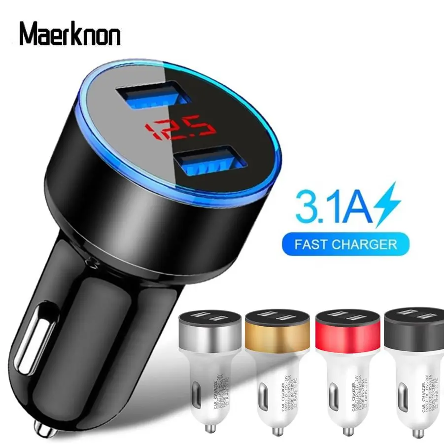 3.1A 5V Dual USB Car Charger With LED Display Universal Phone Car-Charger for Huawei Xiaomi Samsung S8 iPhone X 8 7 Plus Tablet | Мобильные