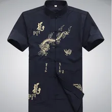 Высокое качество Темно-синие китайский Для мужчин хлопок Кунг-Фу рубашка летние шорты рукавом Костюм Hombre Camisa Размеры размеры s m l xl XXL, XXXL H001