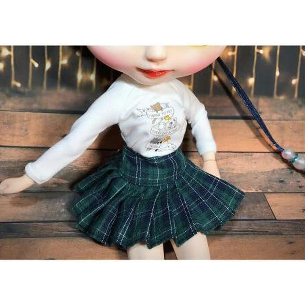1/6 Multi Classic School Style Plaid Pleated Skirt Dress Outfit Casual/Party Clothes for 12' Blythe Licca Dolls Clothes