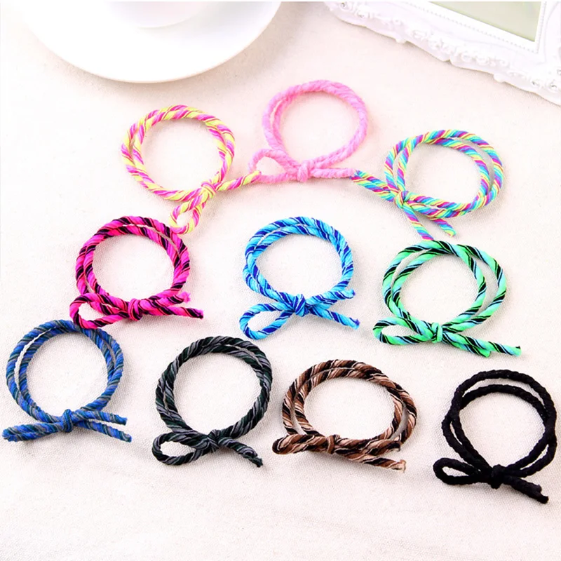New Korean Crude Rubber Band Striped Colorful Girl Elastic Hair Bands