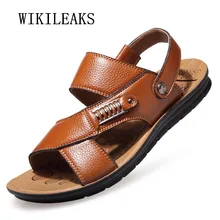 Мужская обувь летние сандалии кожаные шлепанцы Мужские пляжные сандалии черные уличные мужские шлепанцы Zapatillas hombre sapato masculino