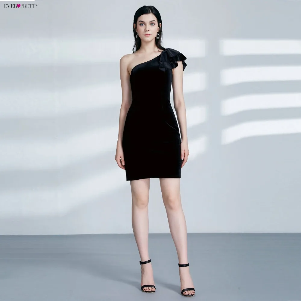 

Ever Pretty EP04091 New Arrival Sexy Black One Shoulder Velvet Evening Dresses 2019 Short Fit Formal Party Dresses Robe Soiree