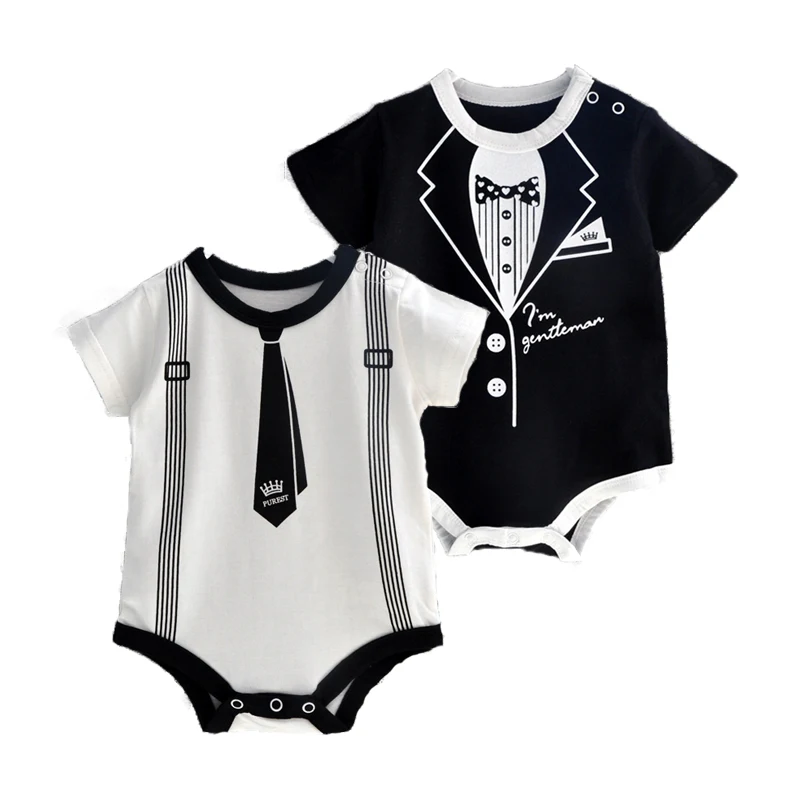 

2019 Newborn Baby Boys Clothes Vestido Infantil Costumes Kids Gentleman Bodysuit Fashion Short Sleeve Climbing Summer Pajamas