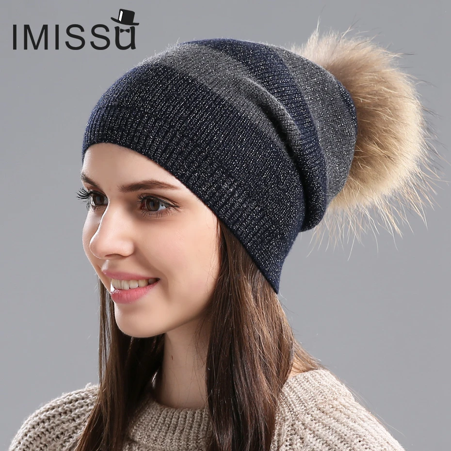 IMISSU женская зимняя шапка осенне зимние шапки вязаная меховая повседневная с