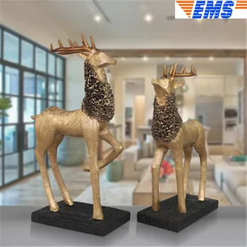 

Creative Home Decor Couples Ornaments Forest Deer Exquisite Resin Action Figure Collectible Model Toy Gift With Box 32-27CM P890