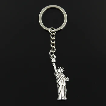 

Fashion 30mm Key Ring Metal Key Chain Keychain Jewelry Antique Bronze Silver Color Statue Of Liberty New York 49x14mm Pendant