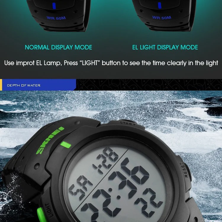 SKMEI 1068 уличные спортивные часы мужские альпинистские цифровые наручные часы с большим циферблатом 50 м водонепроницаемые часы с хронографом часы с ремешком из искусственной кожи