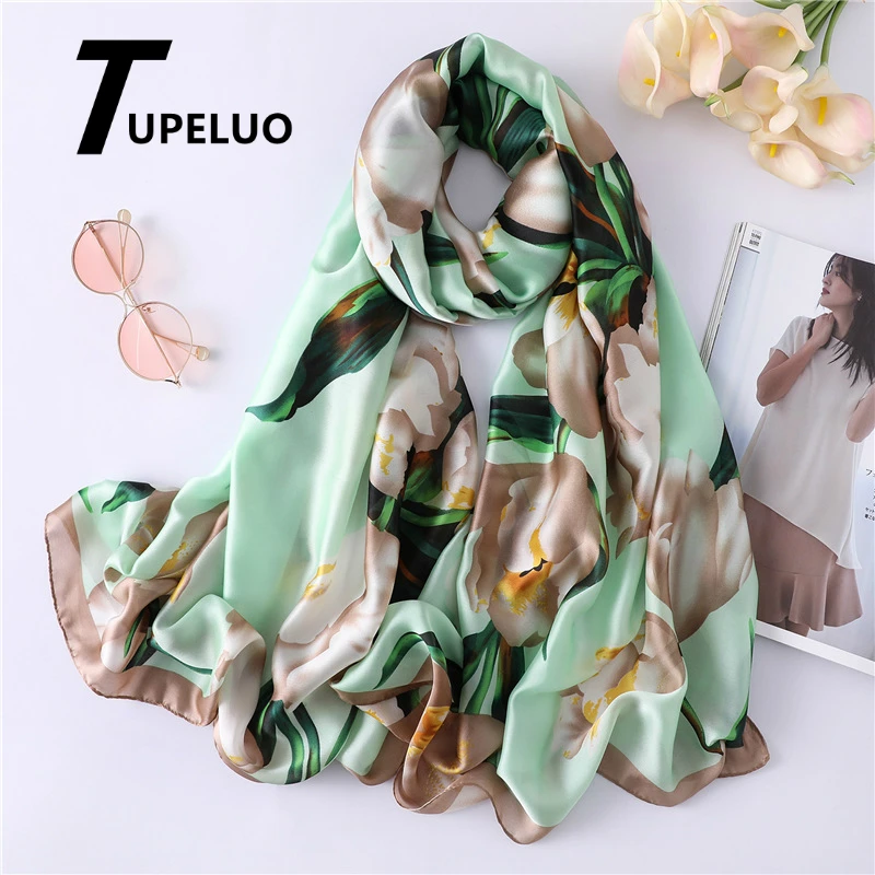 

Floral Print Women Silk Scarf 2019 Fashion Beach Scarves Lady Pashmina Hijab Foulard Shawls and Wraps Sunscreen Kerchief