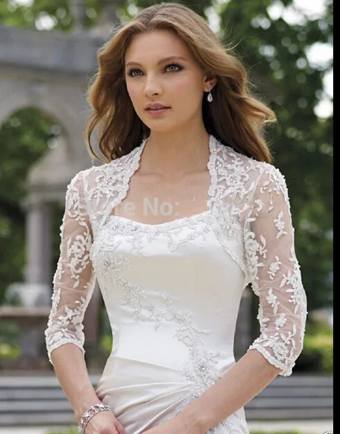 The New Three-Quarters Sleeve White Lace Wedding Beautiful Bride Shawl Jacket Wedding Jackets Wrap.jpg