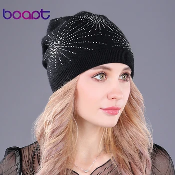 

[boapt] diamond stars soft wool knitted beanie warm thick winter hats for women's caps fashion hat female skullies beanies cap