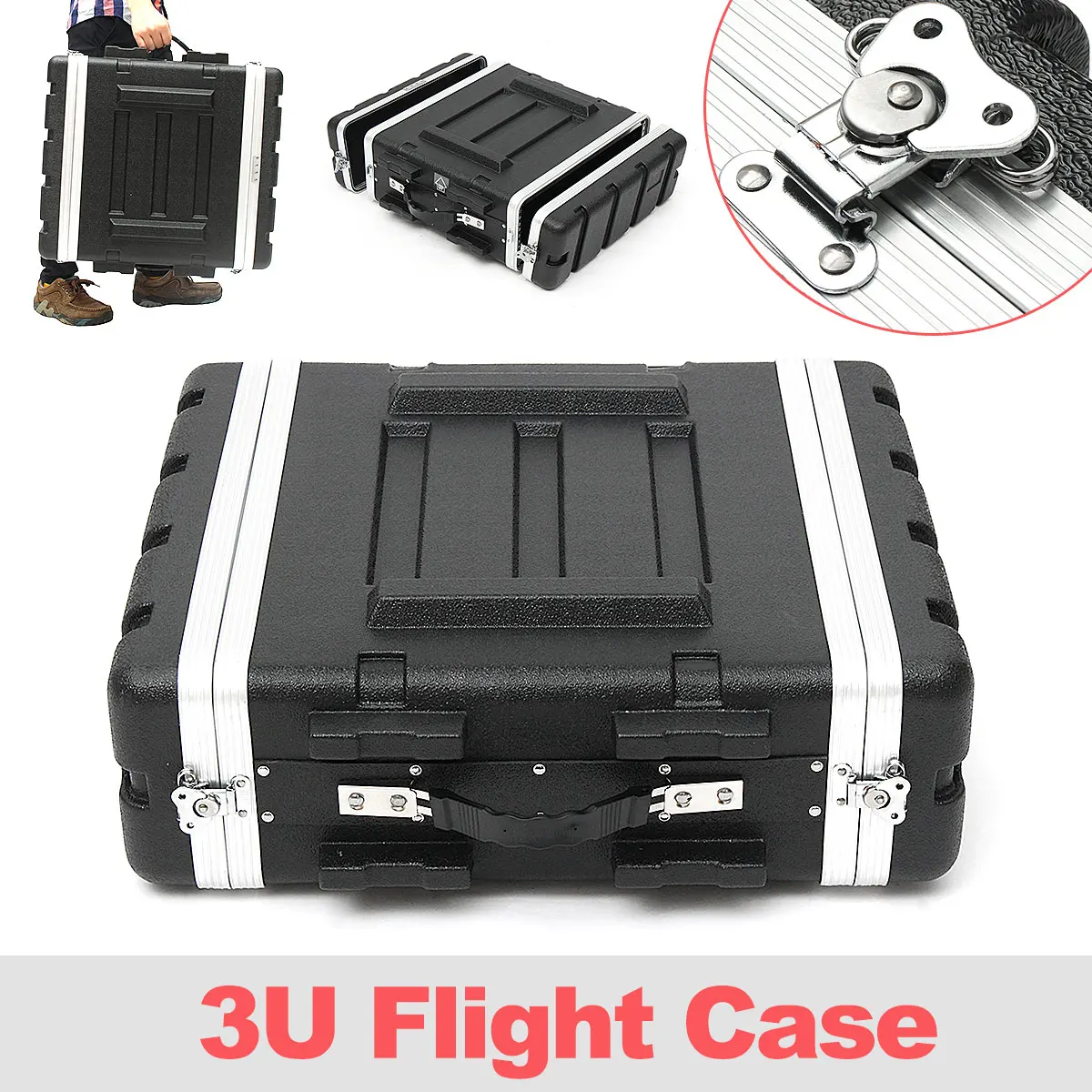 57x49x17.5cm 19 inch anti-shock waterproof hard plastic 3U flight Case With removable front and rear cover