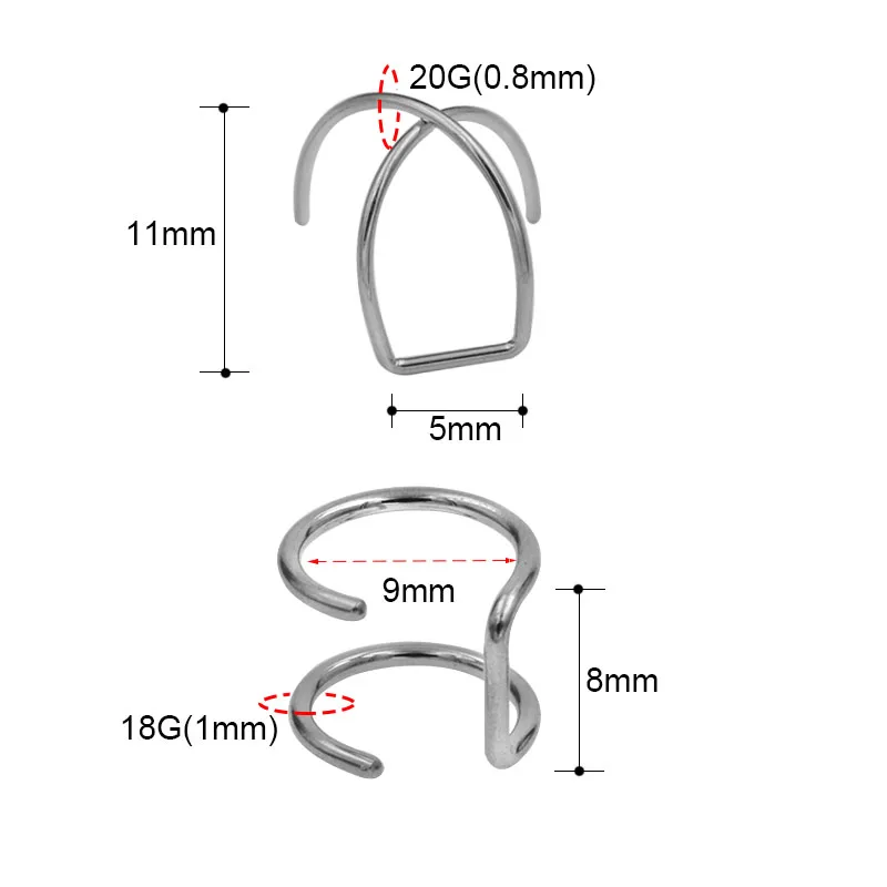 1 шт. 1,0*8 мм поддельные спиральные украшения для пирсинга золото черный двойное кольцо клипсы для ушей Поддельные Уши пирсинг манжеты клип