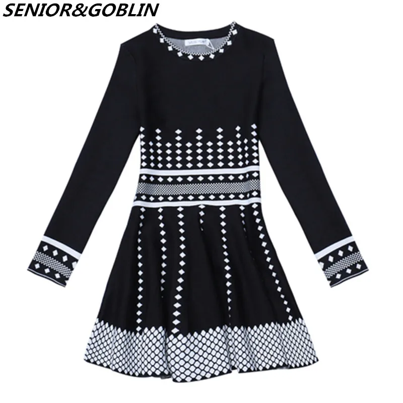 

2019 High Quality Autumn Runway Knitted Dress Women Spring Slim Casual Long Sleeve High Waist Striped Sweater Dresses Vestidos
