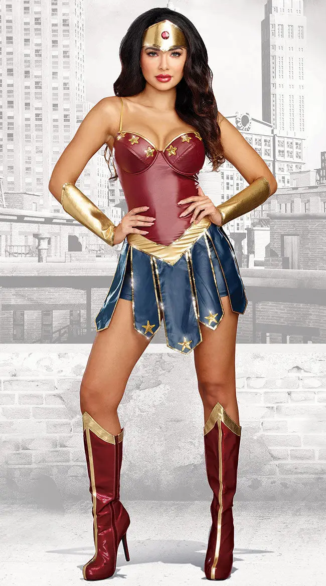 Adult Ladies Warrior Princess Greek Wonder Woman Heroine Fancy Dress Costume