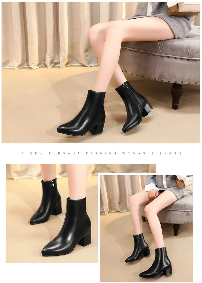 RQFF Brand Winter Boots Women With Box Big size 34-43 Shoes Woman 6CM Heel Ankle Boot Female Footwear Gold Leather Ladies Shoe (7)