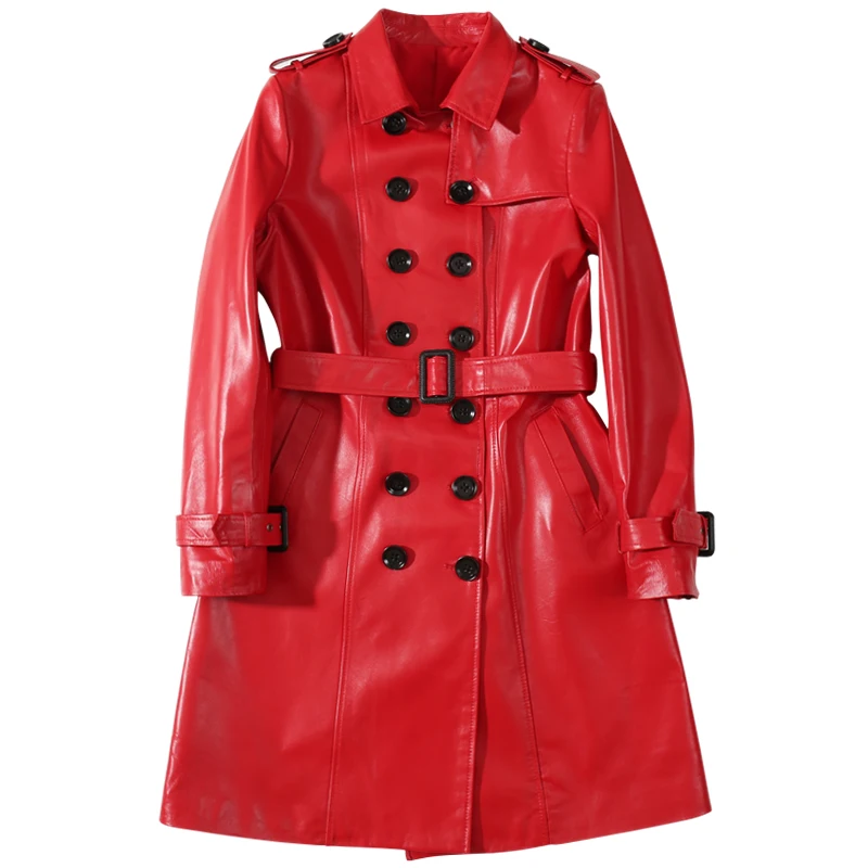 2019 Spring  Jacket Women Long Section  Windbreaker  Korean Version of The Coat Slim Jacket Real Leather Jacket