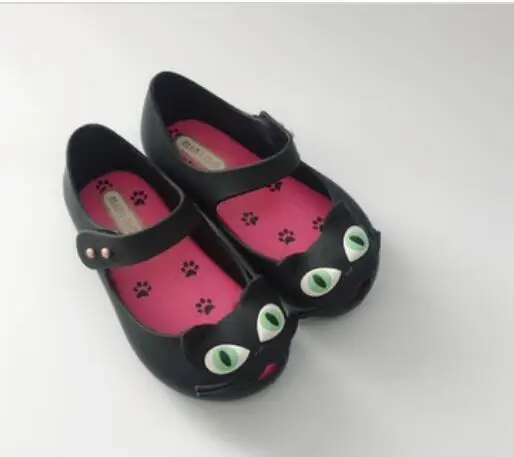 Mini Melissa/3 цвета; детские сандалии с котами; прозрачные сандалии для девочек; коллекция года; Летние сандалии для девочек; пляжная обувь для малышей; 12-19 см - Цвет: black