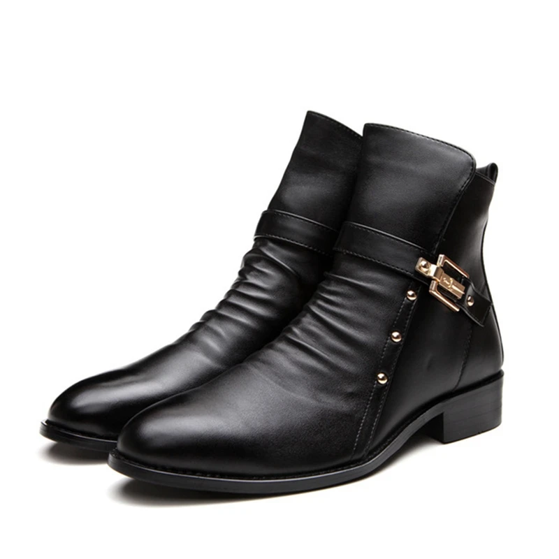 Мужские ботинки из натуральной кожи; форменная Базовая мотоциклетная обувь «Челси»; мужские ботильоны в стиле панк-рок; черная обувь; botas hombre; NMB07 - Цвет: Черный