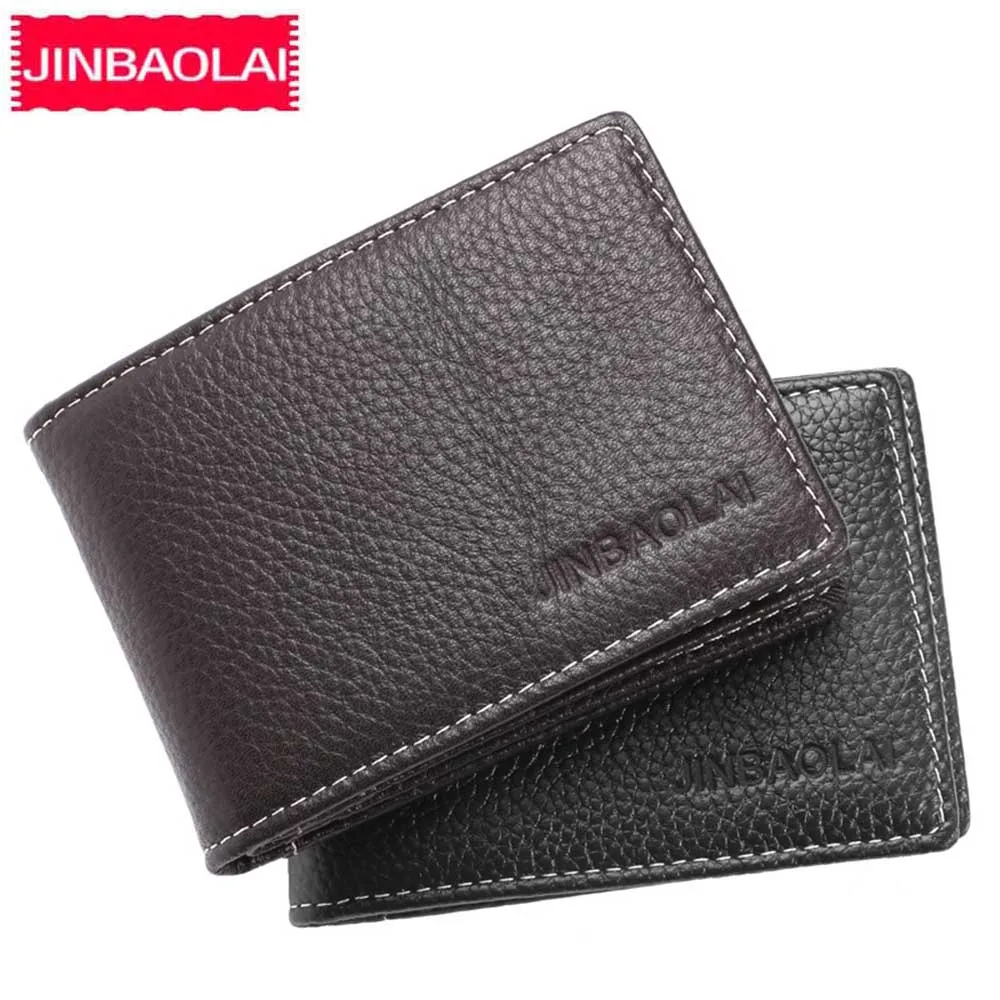 

JINBAOLAI Men Wallets Genuine Leather Driving License Male Wallets Card Holder Short Simple Top Quality Brand Men Purses