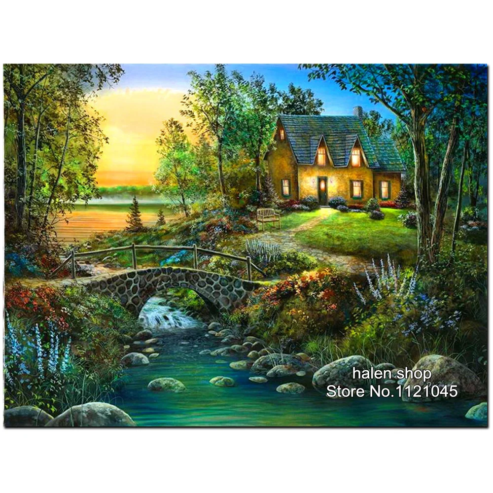

Diamond Painting Cross Stitch forest house Diamond Embroidery DIY Diamond Mosaic Round Rhinestone Pasted Crafts Needlework XC271