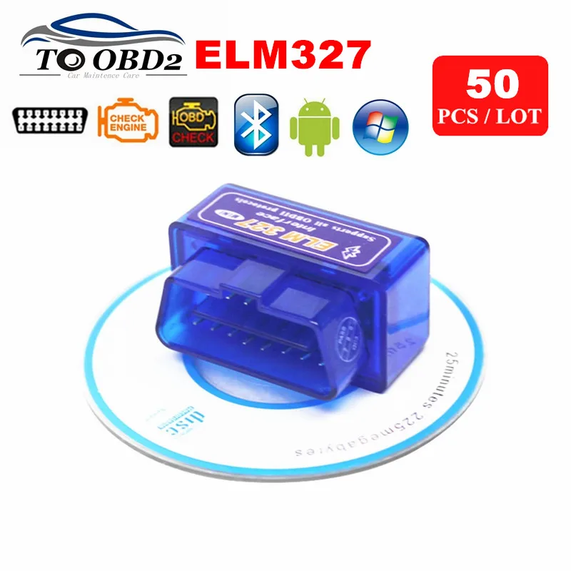 

50pcs/Lot Wholesale MINI ELM327 Bluetooth Works Multi-Cars AUTO OBDII Diagnostic Interface ELM 327 V2.1 For Android Torque