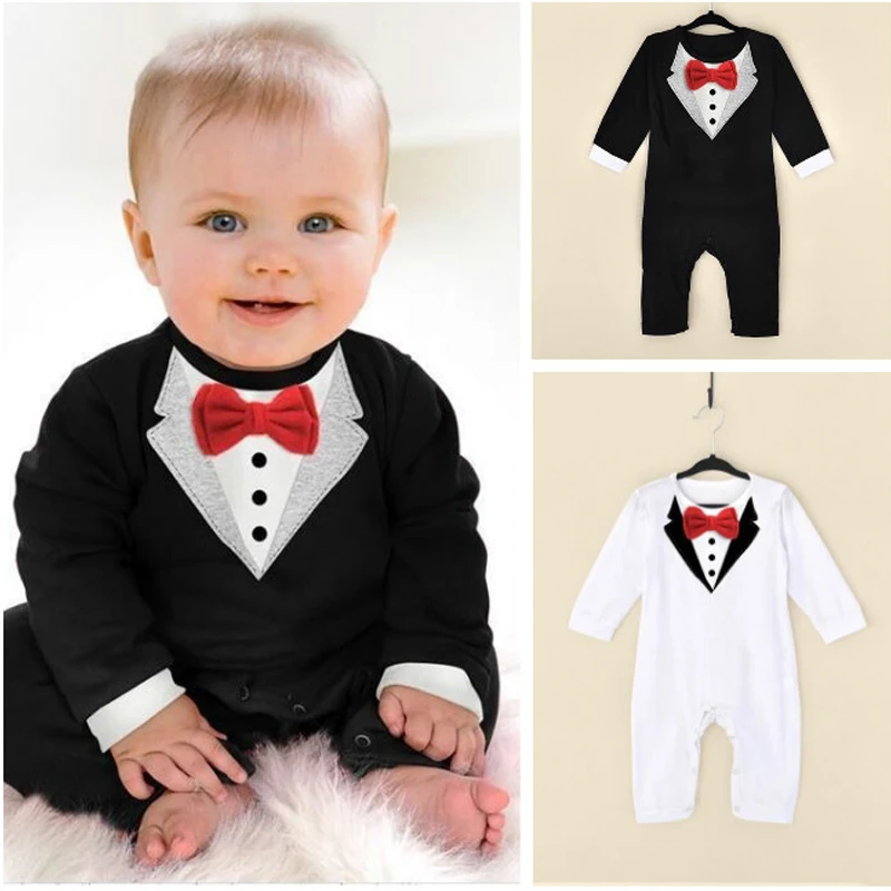 Summer Newborn Baby Romper Cotton Gentleman Infant Boy Clothes Tie Bow