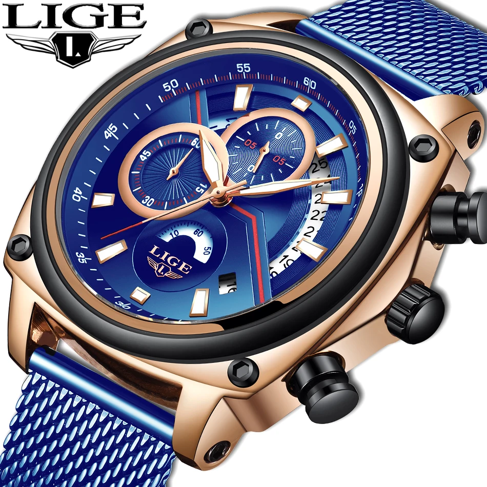 

LIGE Fashion new Watch Top Brand Men Watches with Chronograph Sport Waterproof Clock Man Watchs Luxury Men's Watch Analog Quartz