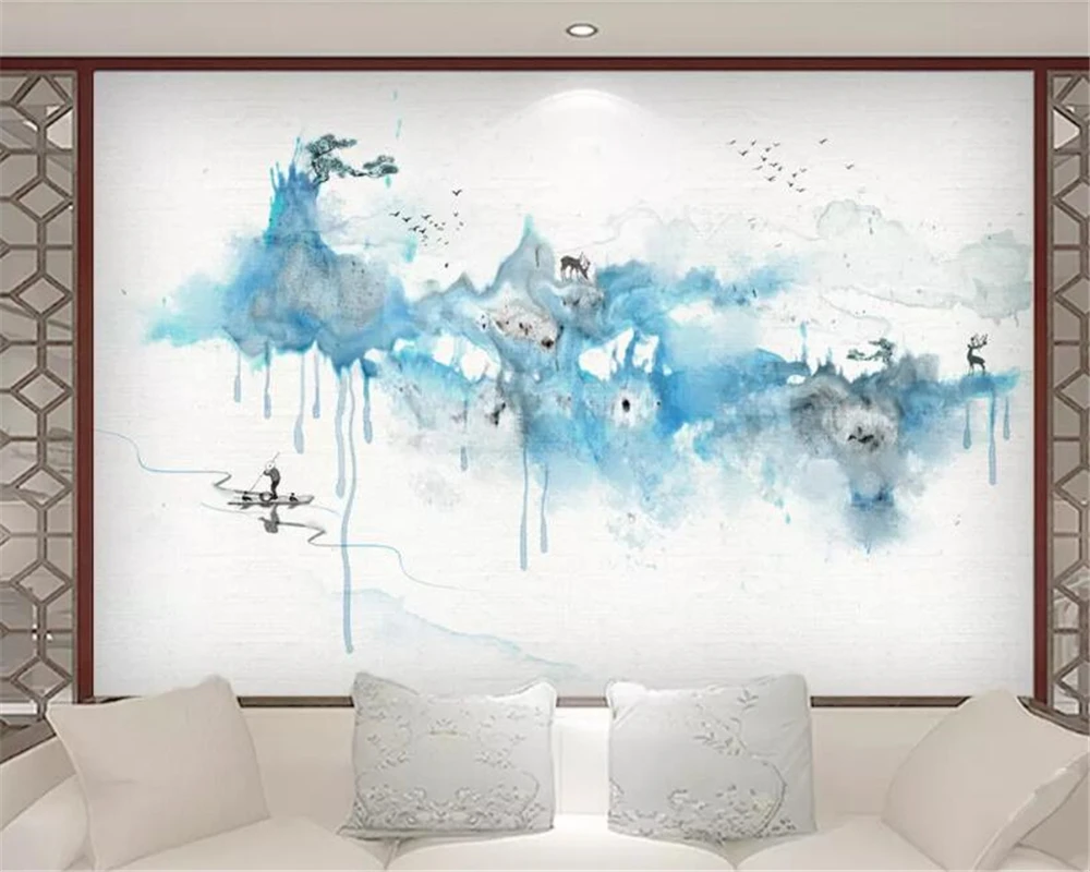 Модные индивидуальные шелковистые обои Beibehang 3d Граффити чернила пейзаж олень