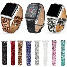 Рождество с блестками Мощность Кожа Bling наручных часов iWatch, ремешок для наручных часов Ремешок для наручных часов Apple Watch Series 5/4/3/2/1 38 мм 40 мм 42 44 мм
