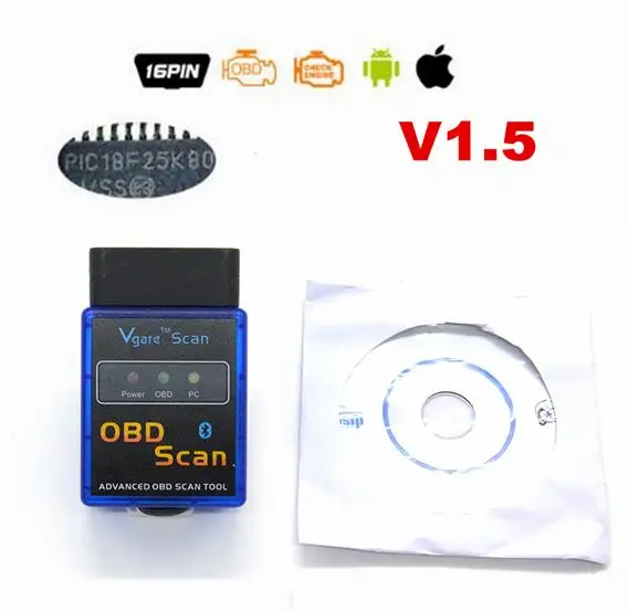 PIC18F25K80 ELM327 BT V1.5 OBD2 сканирующий инструмент считыватель кодов неисправностей автомобиля OBDII сканер адаптер автоматическое выключение проверка двигателя светильник - Цвет: Vgate Scan V1.5