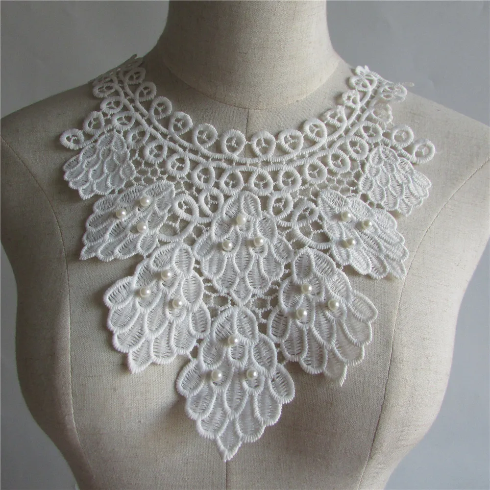 

white pearl Embroidered Lace Collar Neckline Venise Applique Embroidery Sewing on Patches Fabric DIY Clothing Accessories YL112