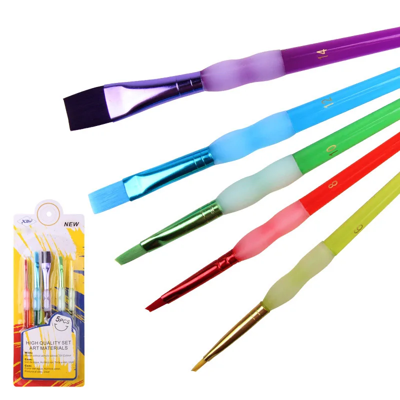 

5PC Children's Watercolor Artistic Brush For Silicone Sleeve Color Gouache Oil Brush Art Painting Supplies Combination Tool Set