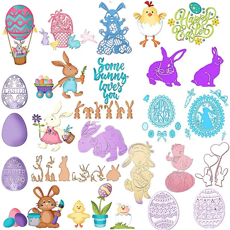 

Easter Eggs Rabbits Chicken Elements Metal Cutting Dies New 2019 for DIY Scrapbooking Embossing Papers Cards Decorative Crafts