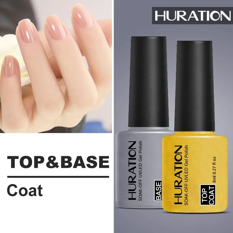 

Huration 1 Bottle 8ml Gel UV Base Coat No Wipe Top Coat Set for Soak UV LED Nail Gel Polish Sealing Layer Tops Lacquer Nail Art