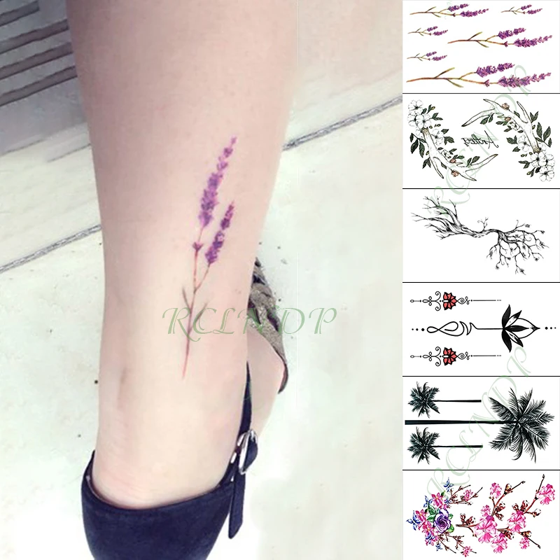 

Waterproof Temporary Tattoo Sticker Lavender Flower Tree Fake Tatto Hand Arm Foot Flash Tatoo for Kid Girl Men Women