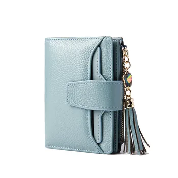 

Cow Genuine Leather Women Short Wallet Tassel Zipper Coin Small Clutch Pendant Purse Bag Short For Girls clutch Purses THM54